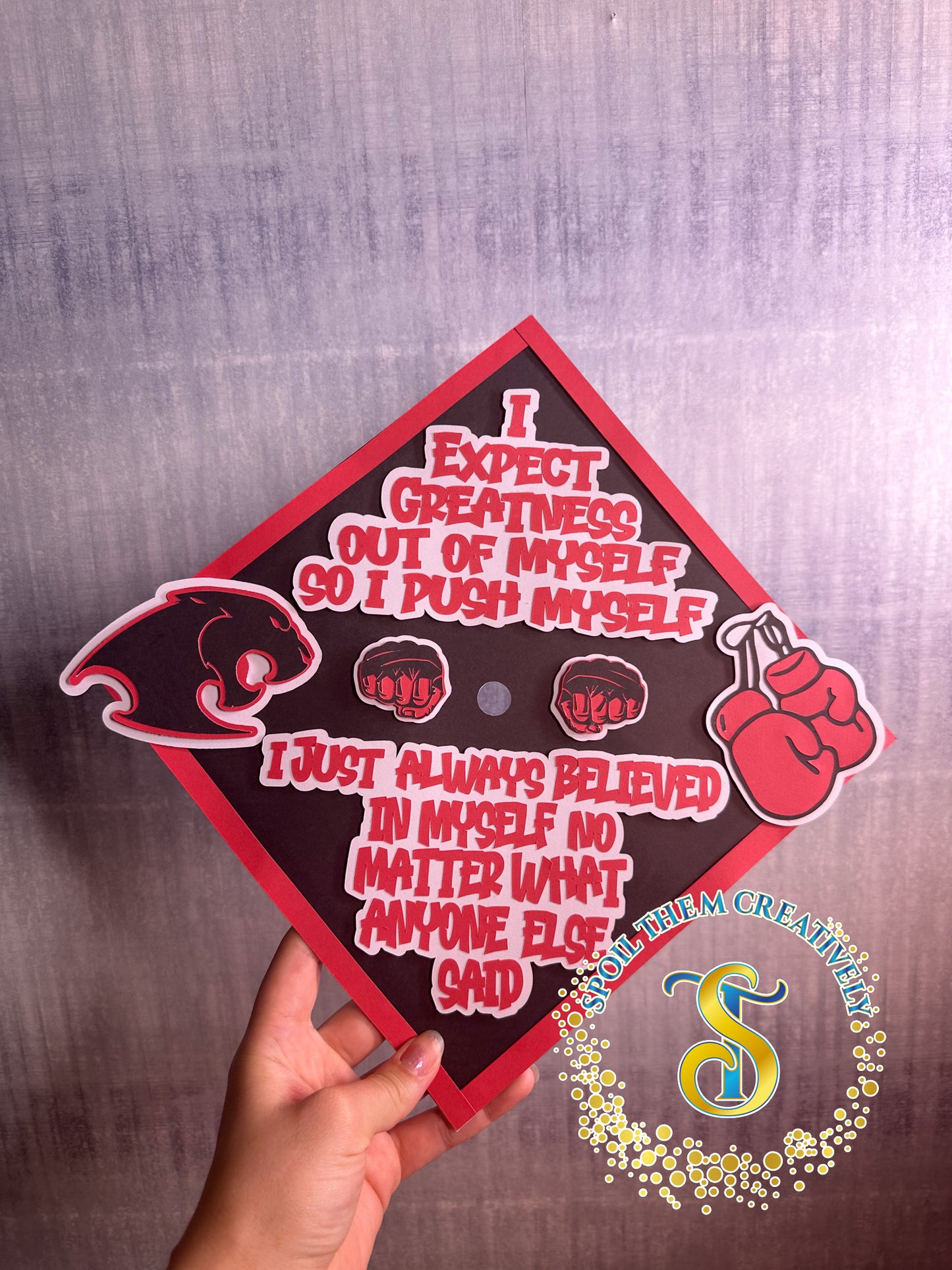 Graduation cap with personalized boxing design 