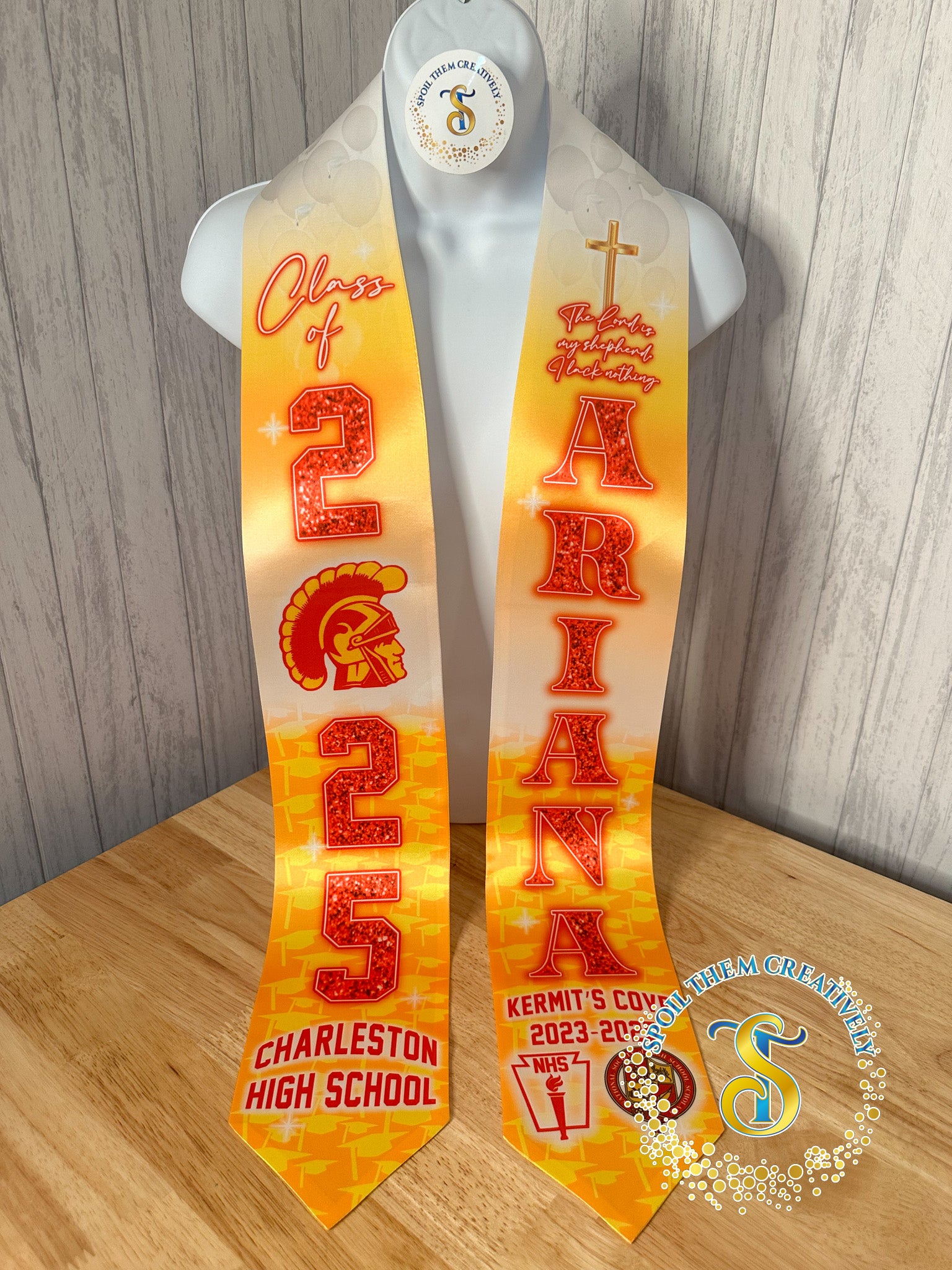 Personalized graduation sash stole with text and flags