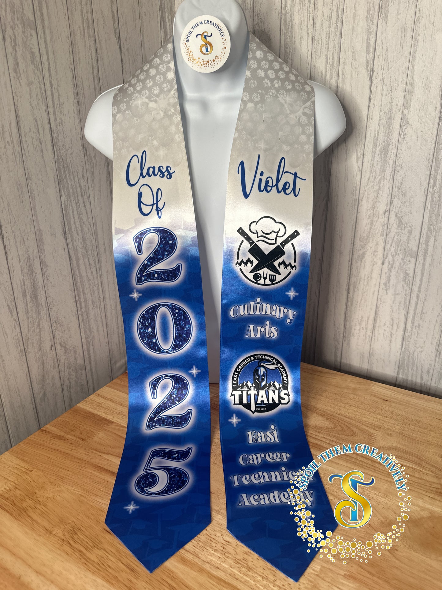 Personalized graduation sash stole with text and flags