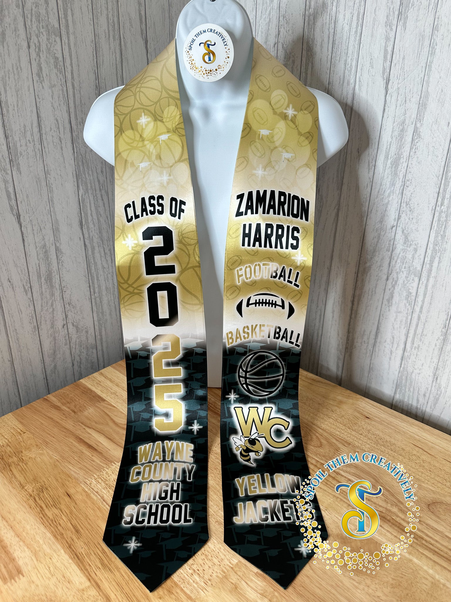 Personalized graduation sash stole with text and flags