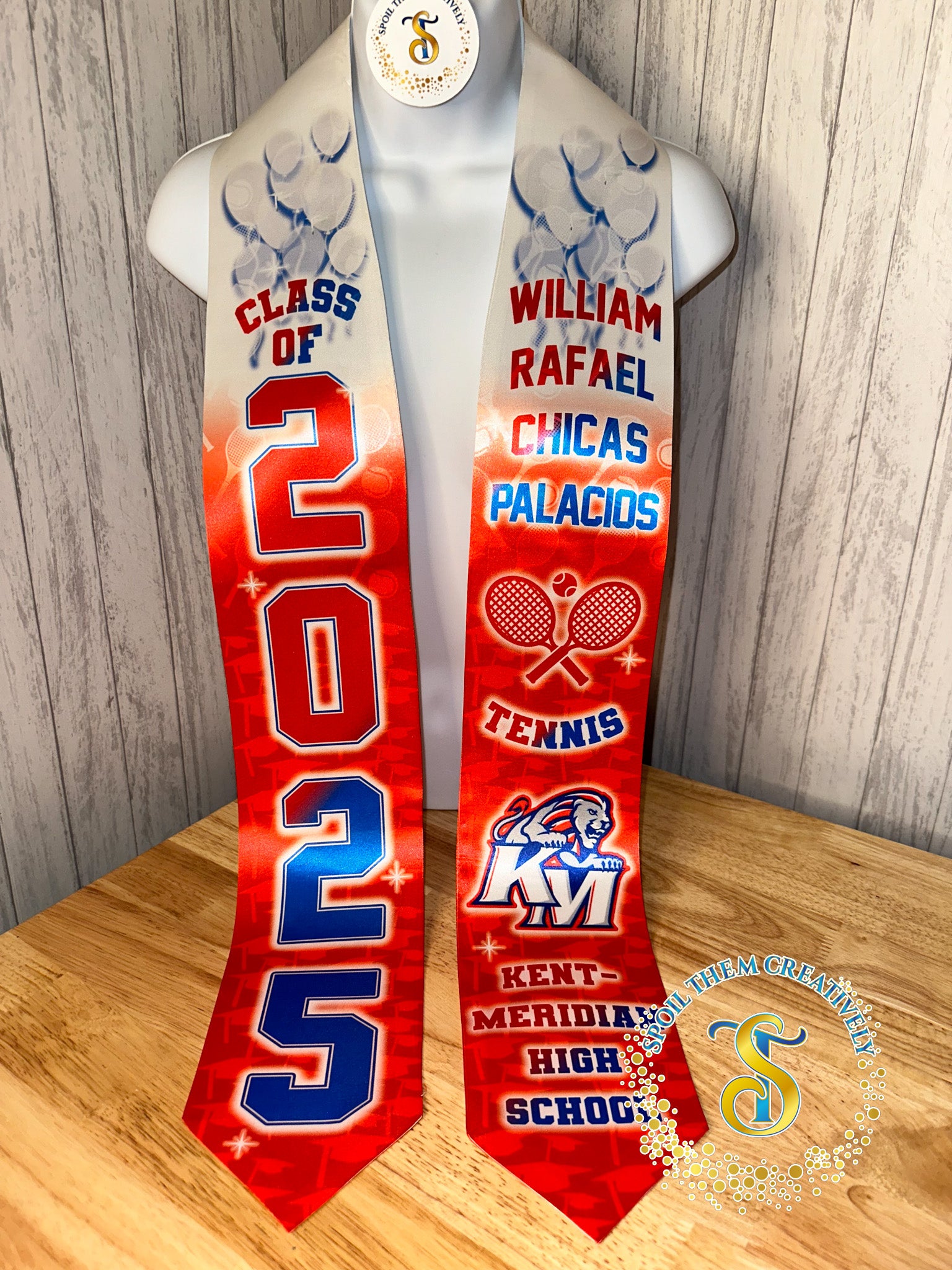 Personalized graduation sash stole with text and flags