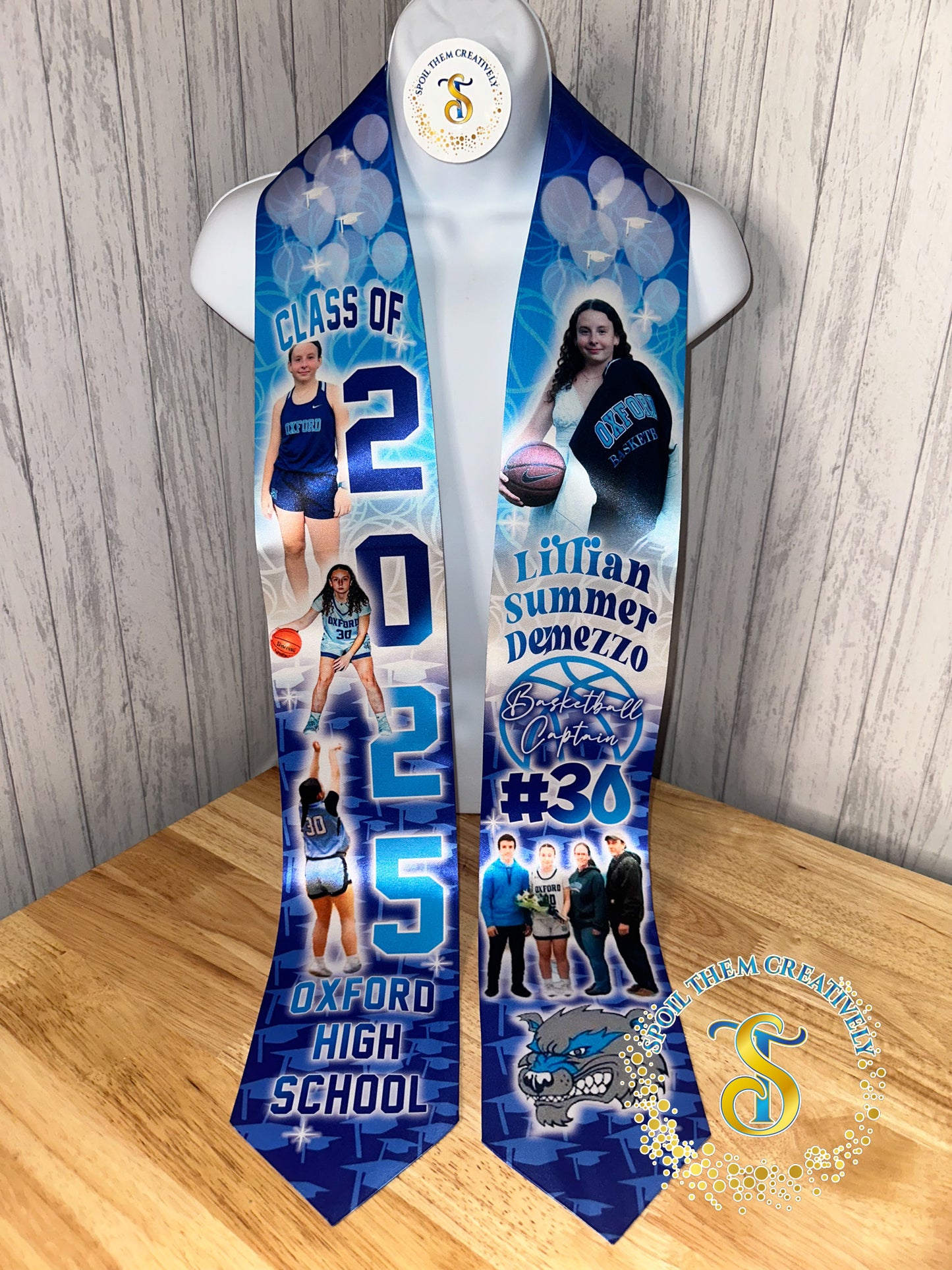 Personalized graduation stole with five pictures 