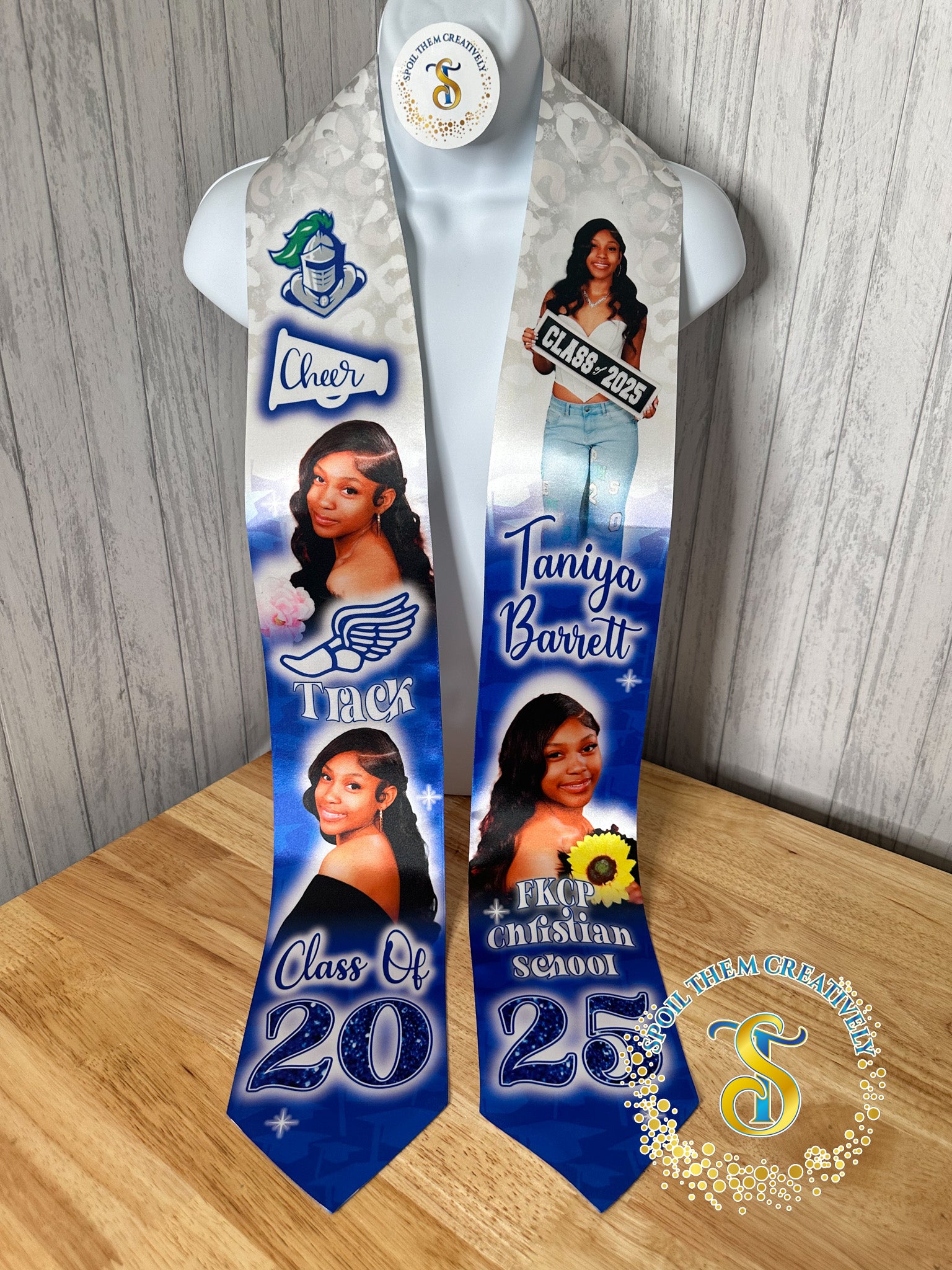 Personalized graduation stole with four pictures
