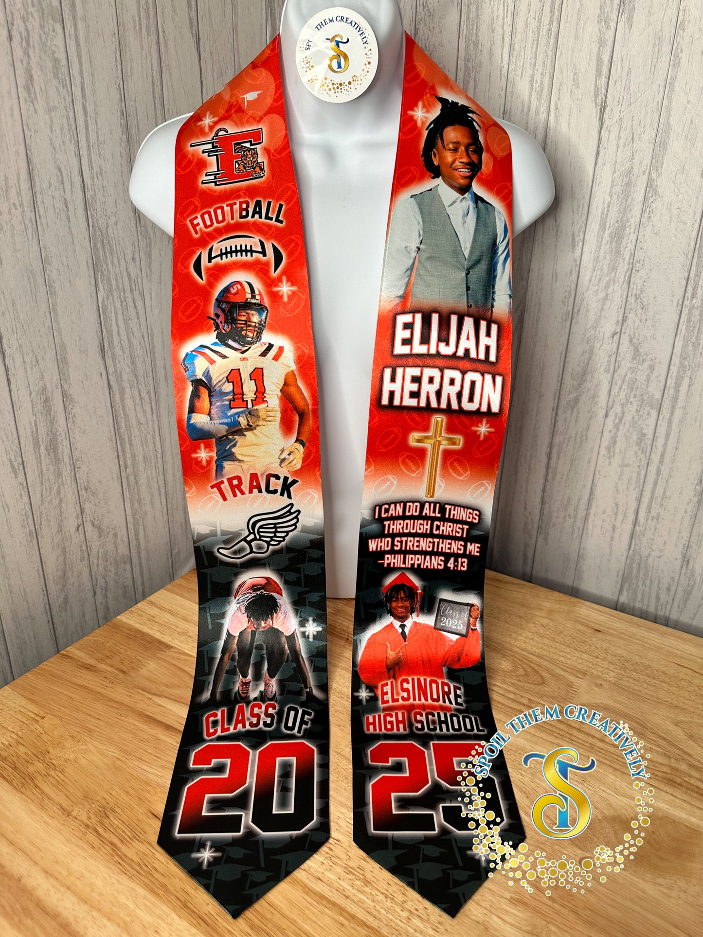 Personalized graduation stole with four pictures