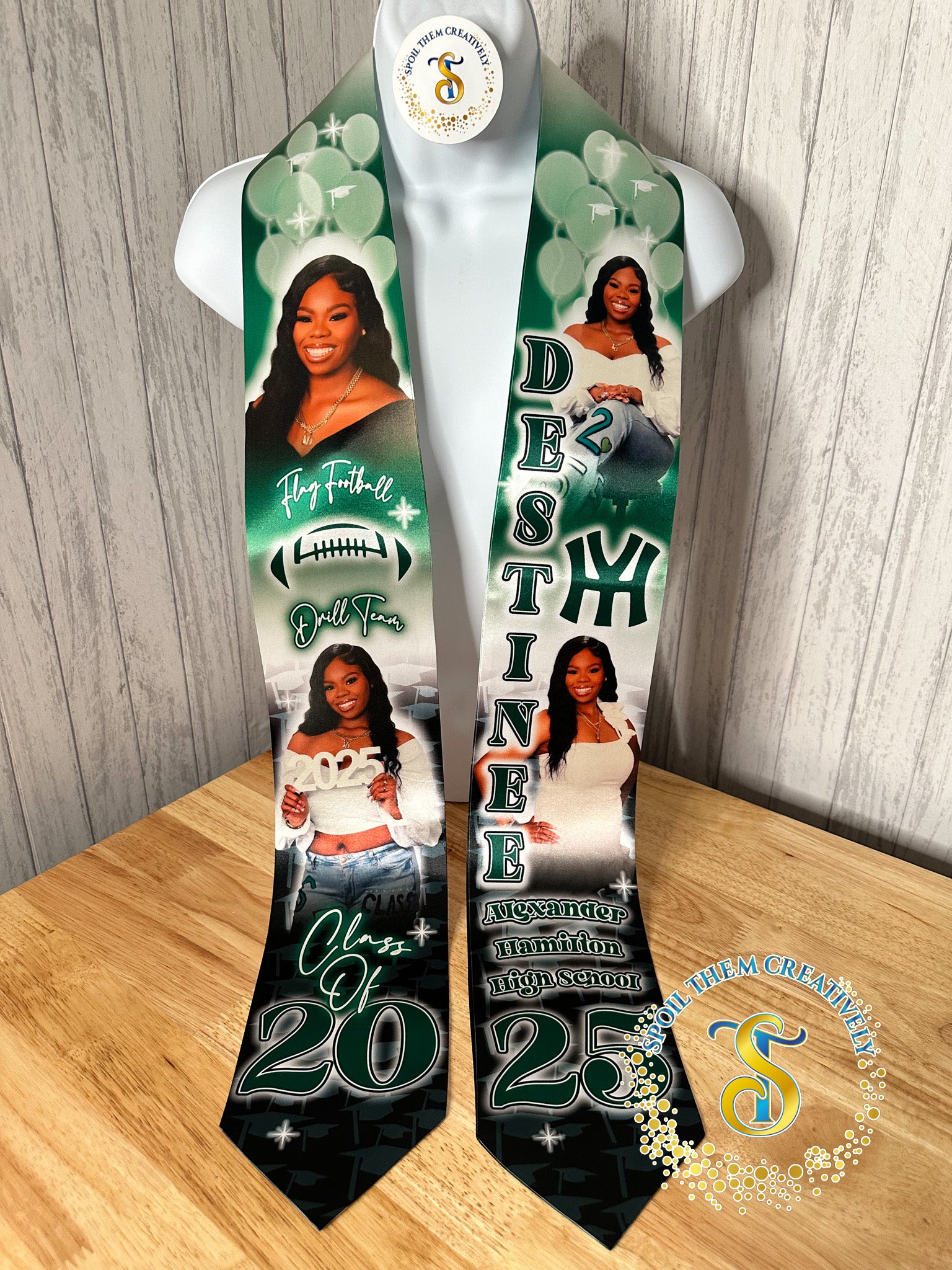Personalized graduation stole with four pictures