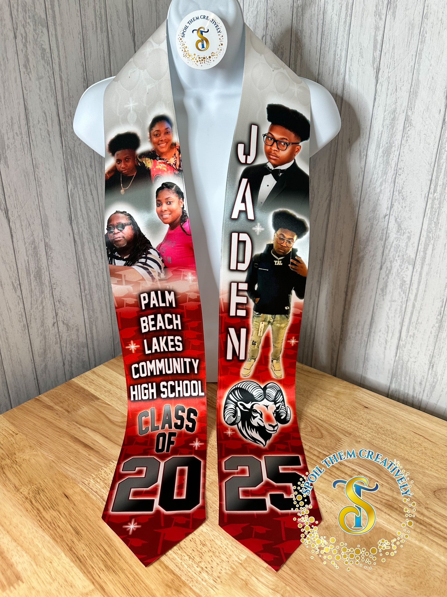Personalized graduation stole with four pictures