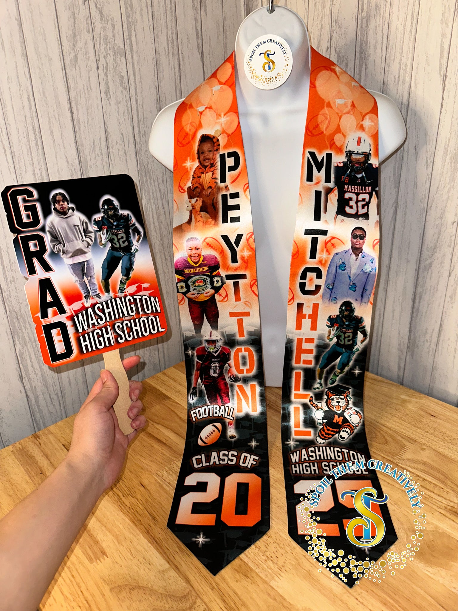 Personalized graduation stole with six pictures