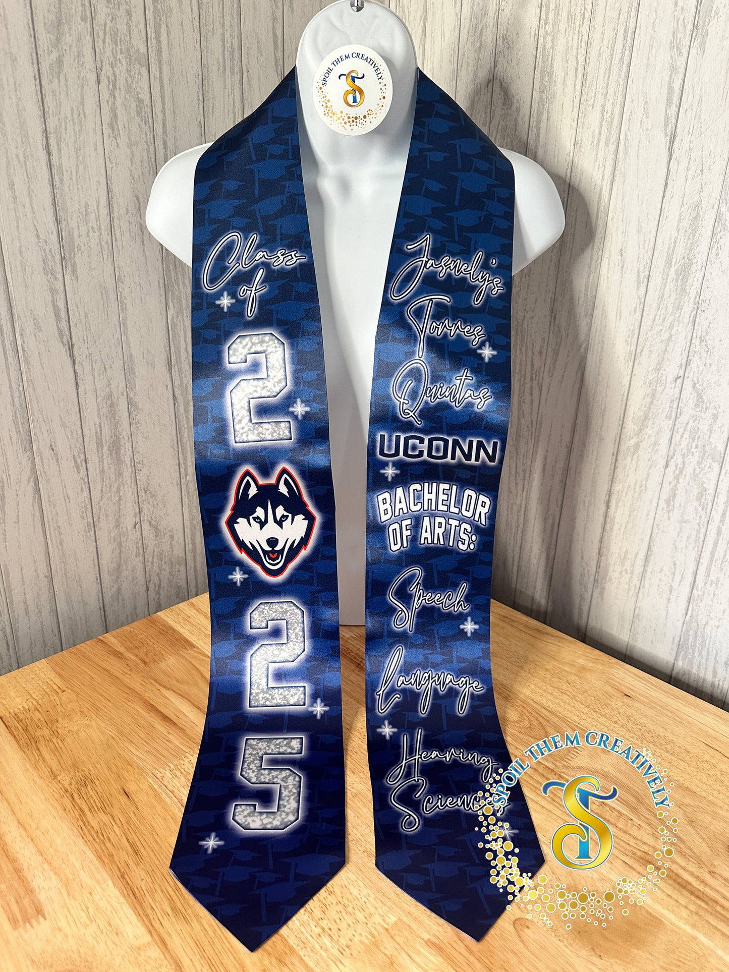 Personalized graduation sash stole with text and flags