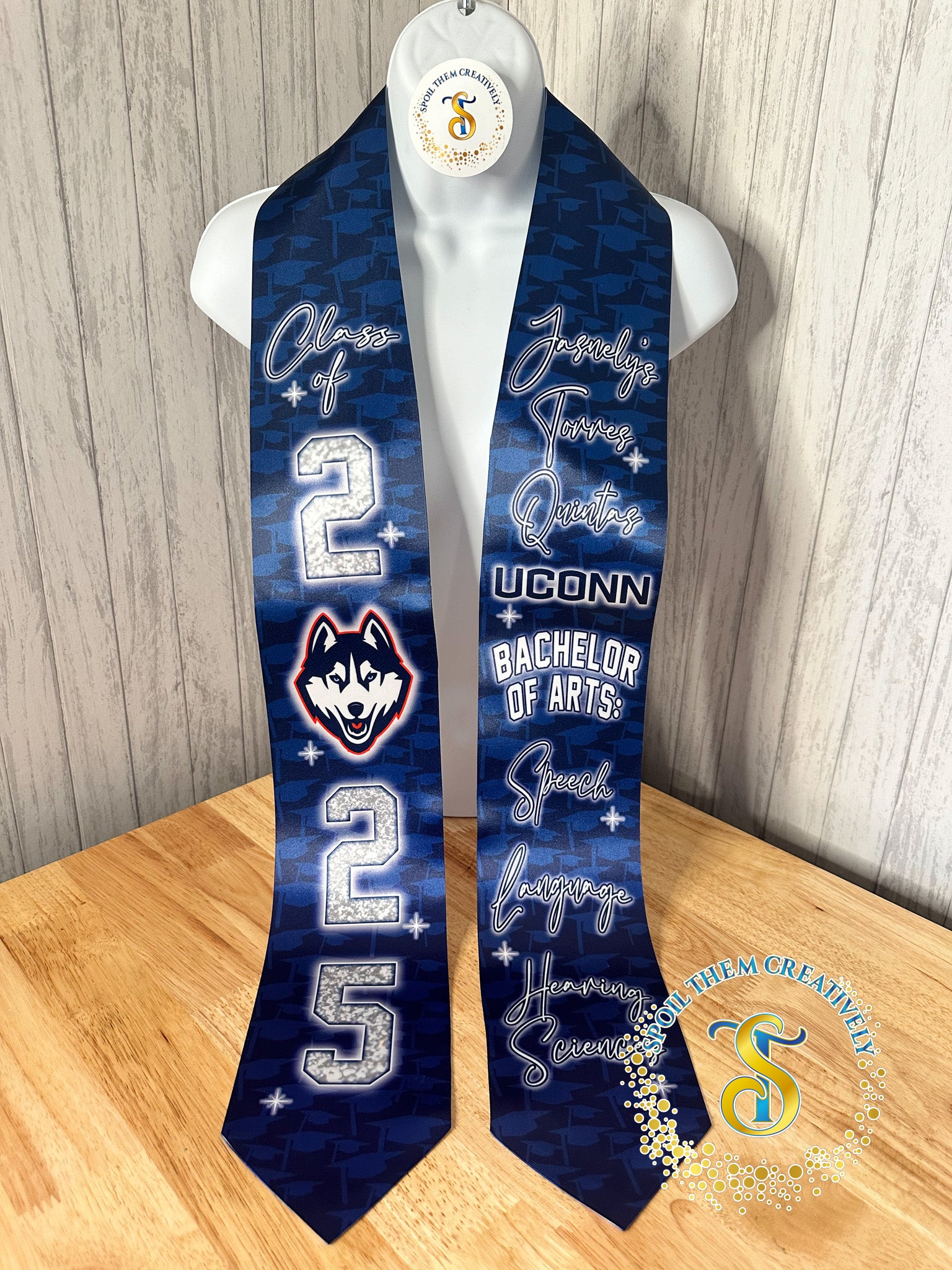 Personalized graduation sash stole with text and flags