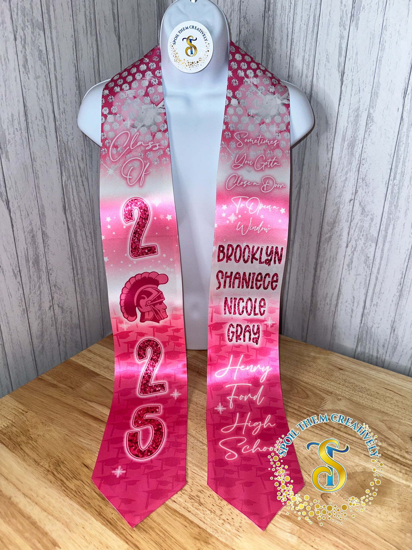 Personalized graduation sash stole with text and flags