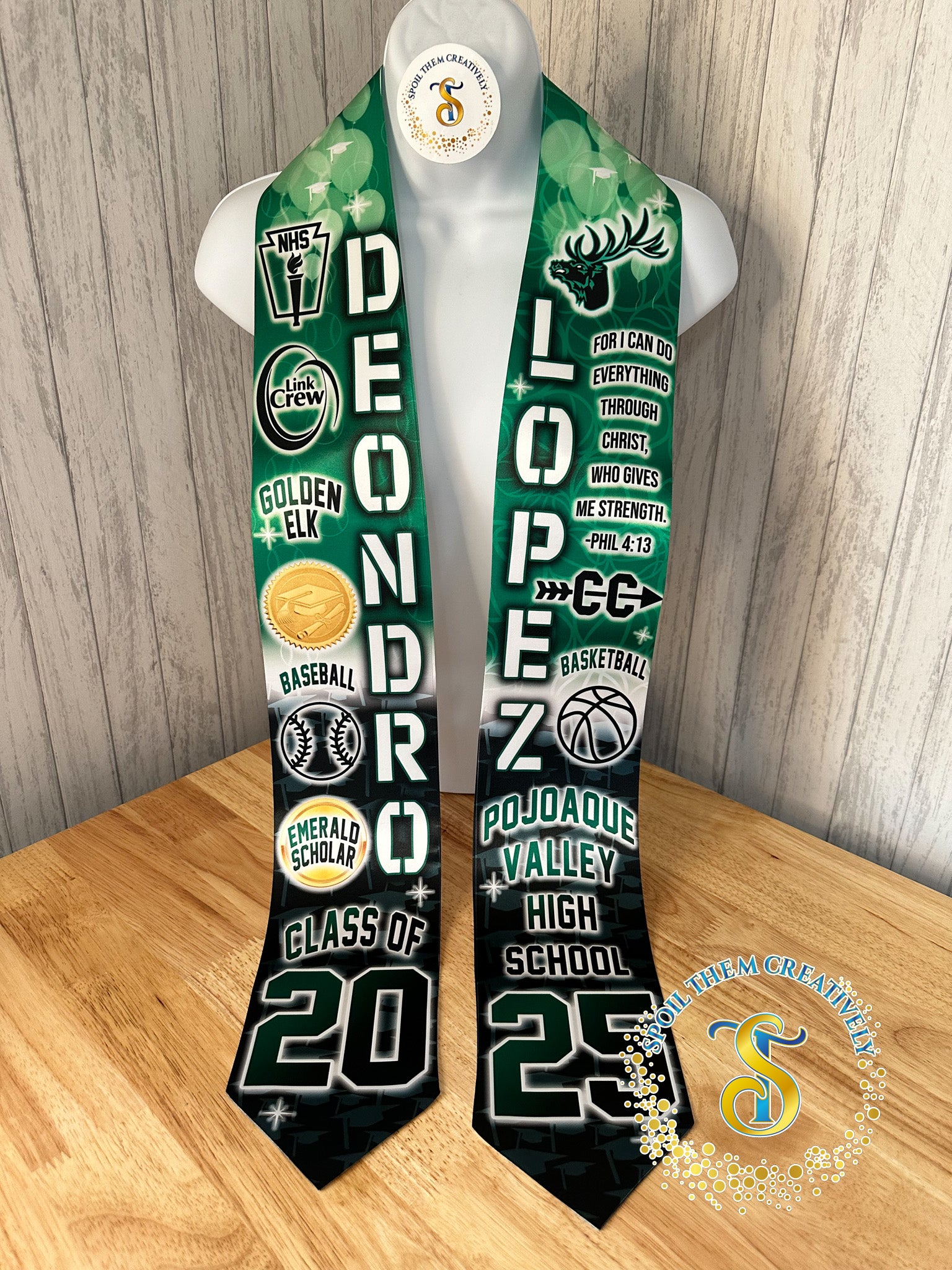 Personalized graduation sash stole with text and flags