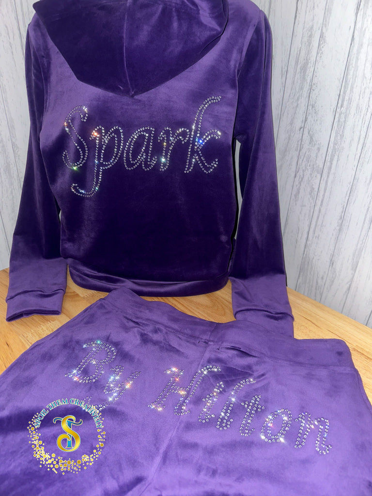 Custom Rhinestone Velour Track Suit