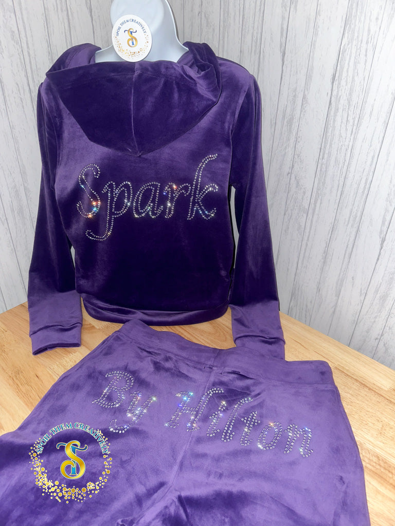 Custom Rhinestone Velour Track Suit – SpoilThemCreatively