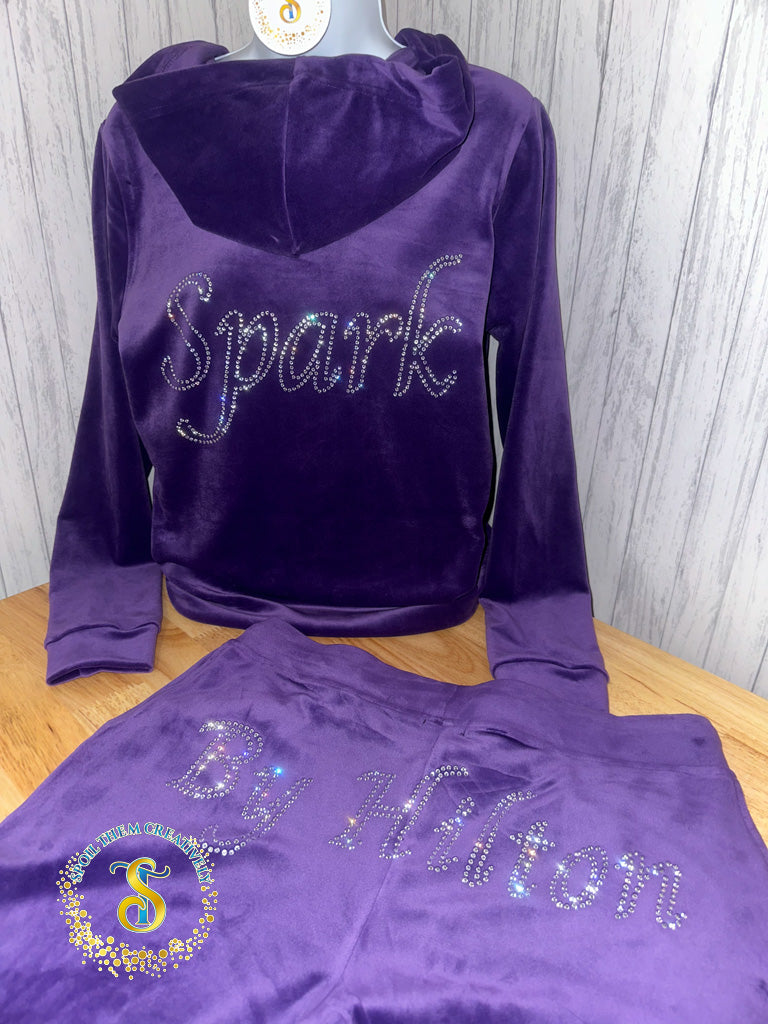 Custom Rhinestone Velour Track Suit