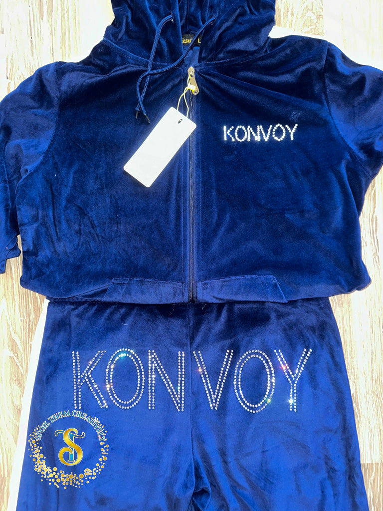 Custom Rhinestone Velour Track Suit