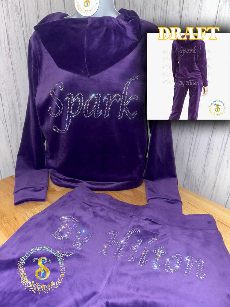 Custom Rhinestone Velour Track Suit