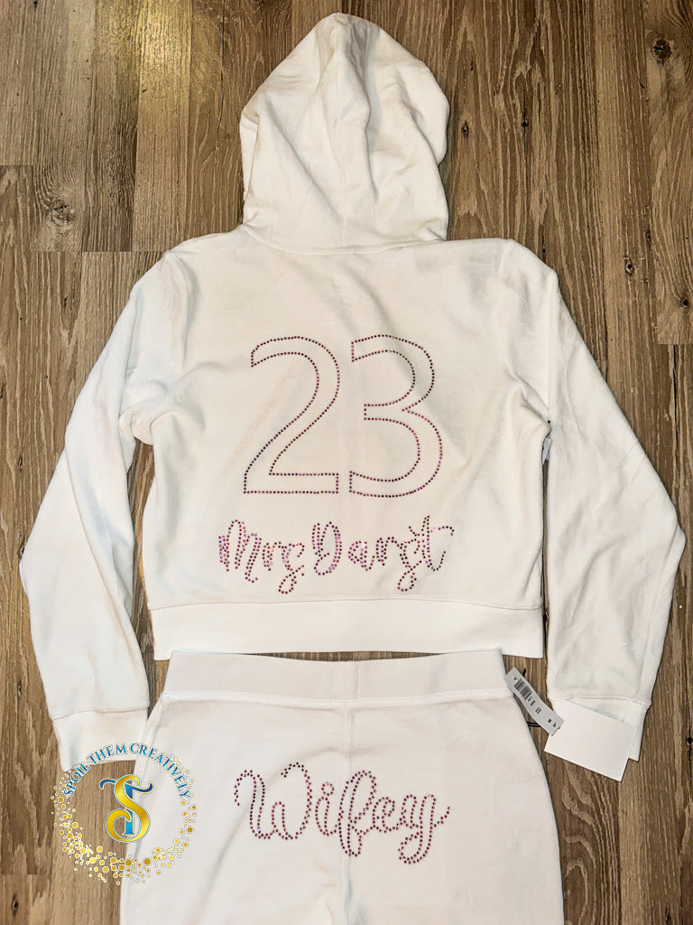 Custom Rhinestone Velour Track Suit