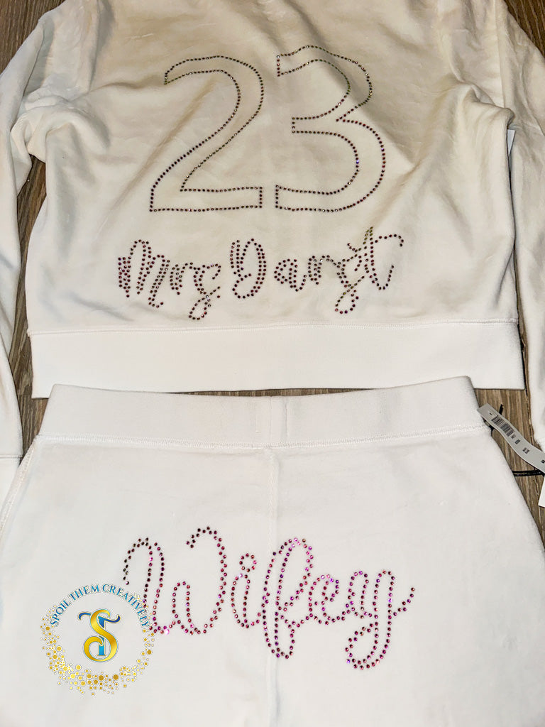 Custom Rhinestone Velour Track Suit