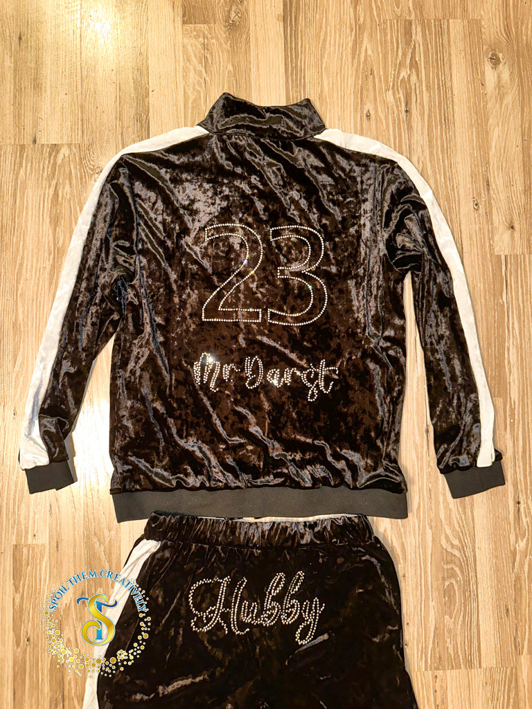 Custom Rhinestone Velour Track Suit