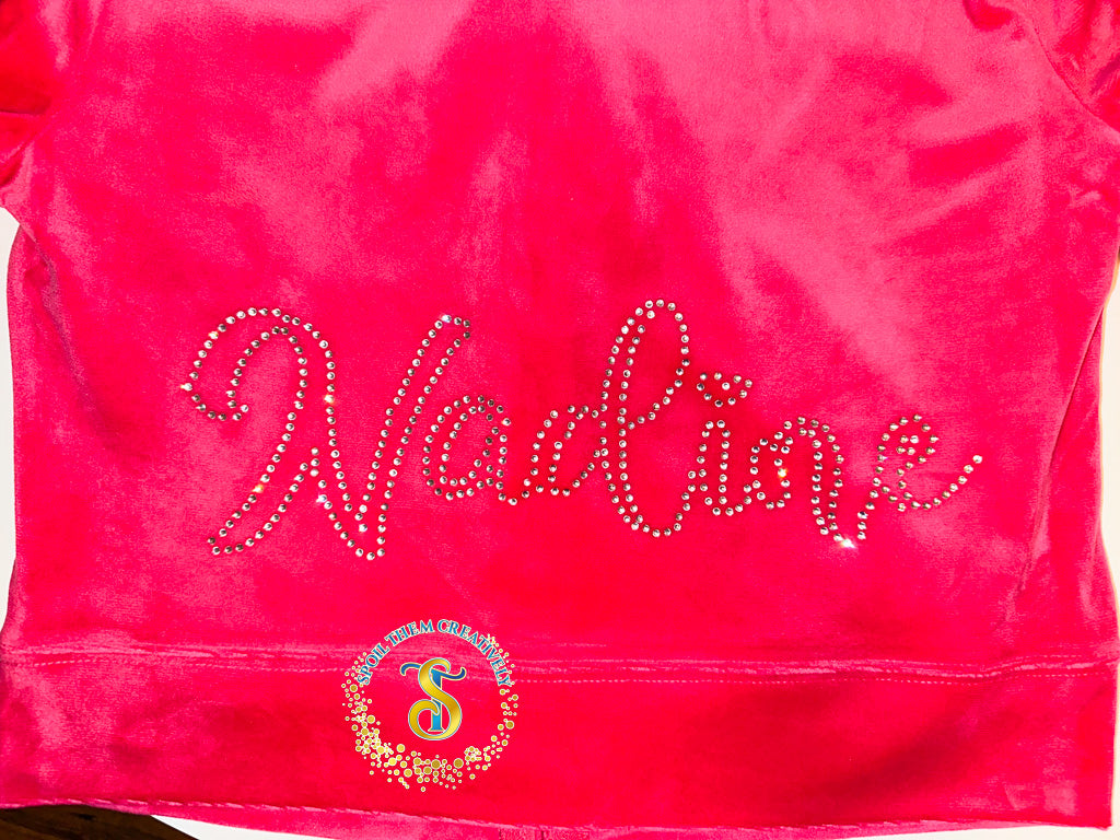 Custom Rhinestone Velour Track Suit