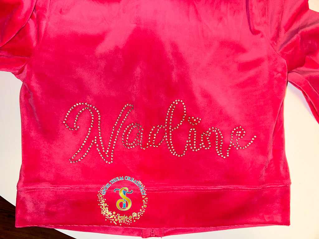 Custom Rhinestone Velour Track Suit