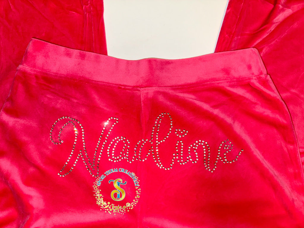 Custom Rhinestone Velour Track Suit
