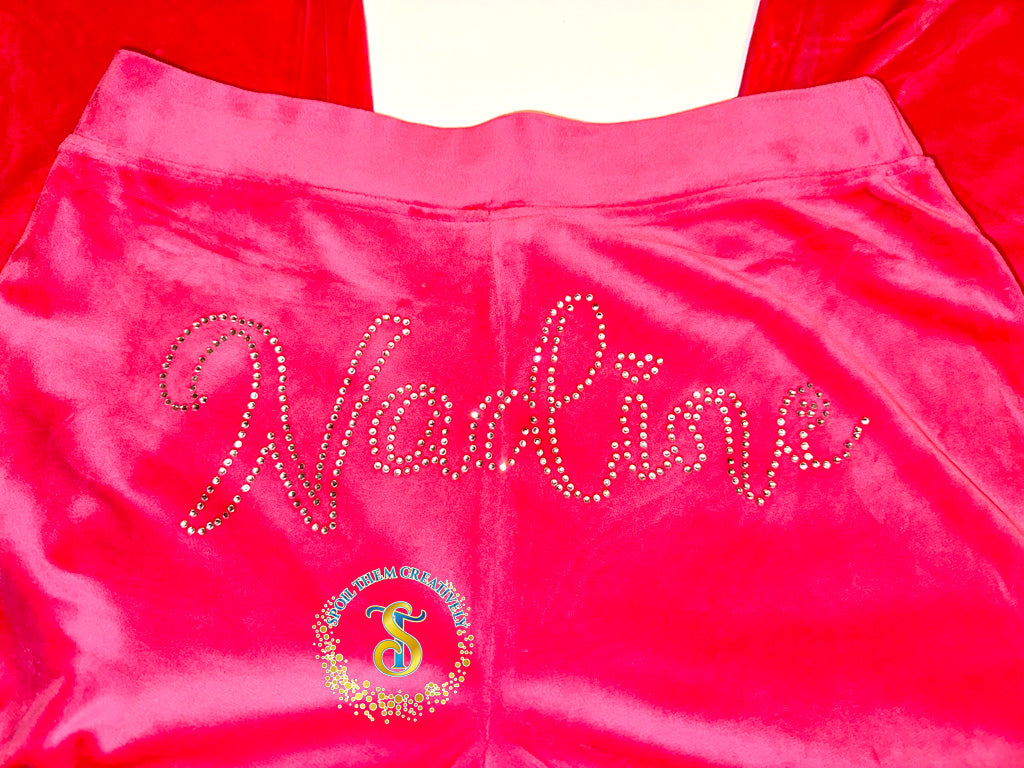 Custom Rhinestone Velour Track Suit