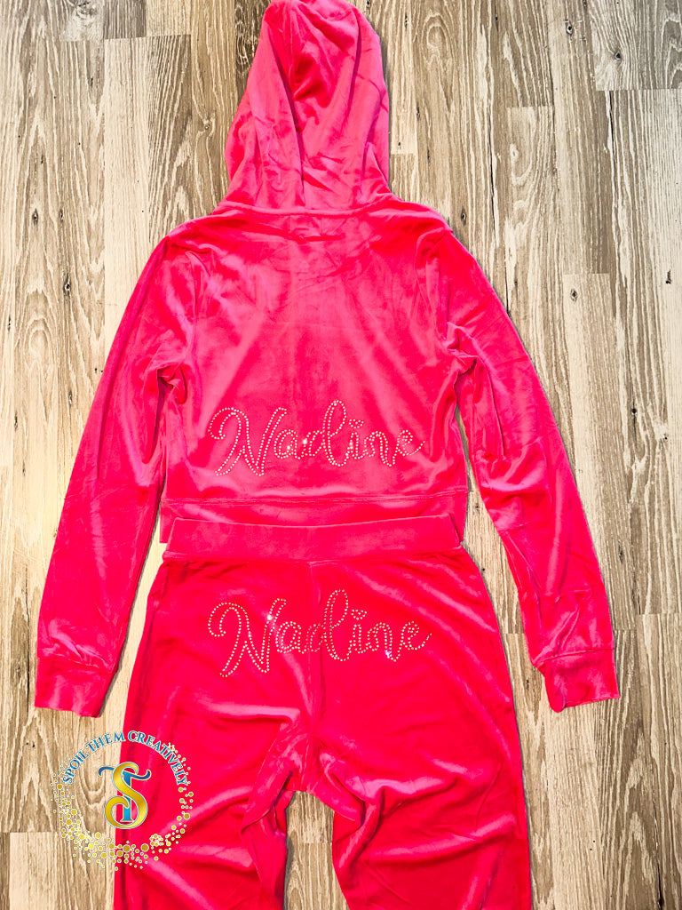Custom Rhinestone Velour Track Suit