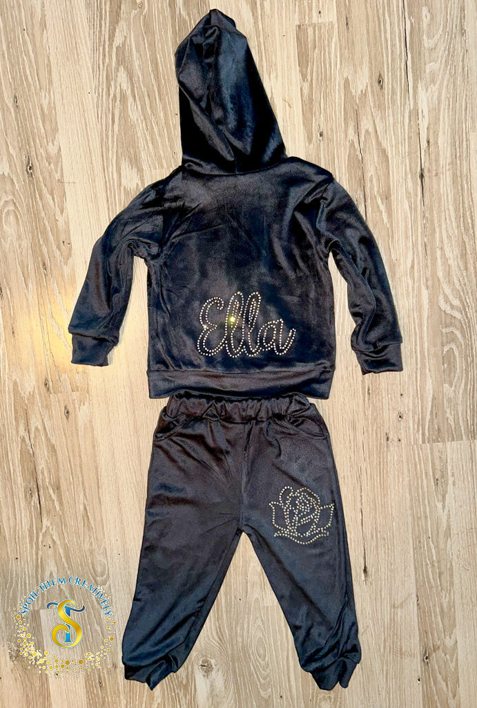 Custom Rhinestone Velour Track Suit