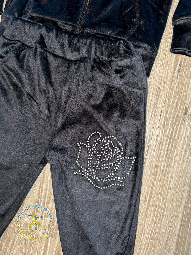 Custom Rhinestone Velour Track Suit