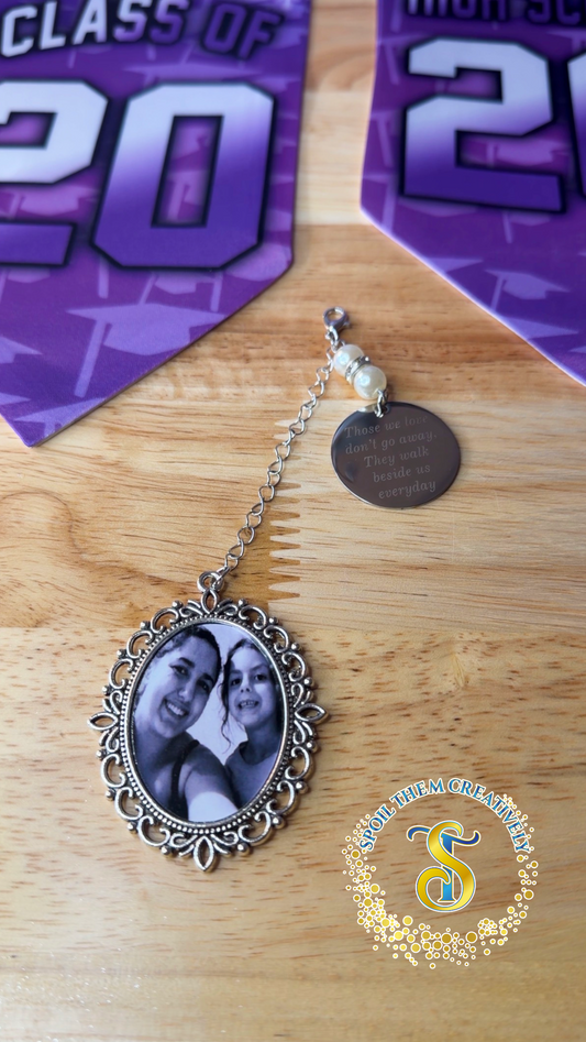 Silver Memorial Photo Charm for Graduation Cap
