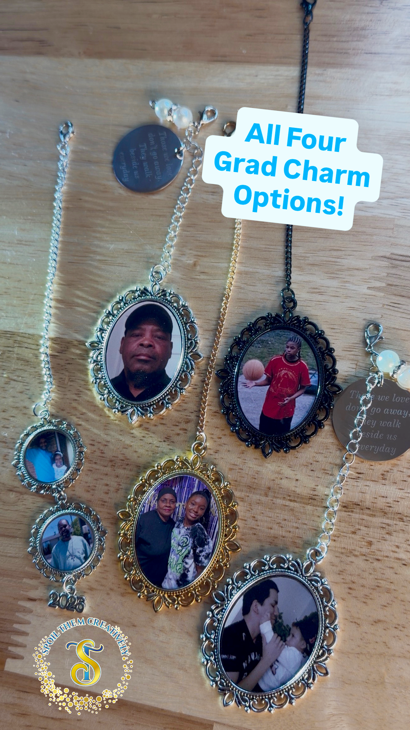 black gold and Silver Memorial Photo Charms for Graduation Cap