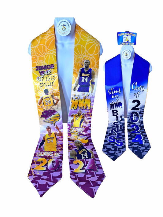 Class of 2024, Graduation Stole | Double Sided Grad Stole: Kobe and Royal Blue, White, and Black