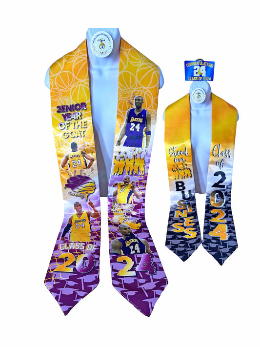 Class of 2024, Graduation Stole | Double Sided Grad Stole: Kobe and Gold, White, and Black