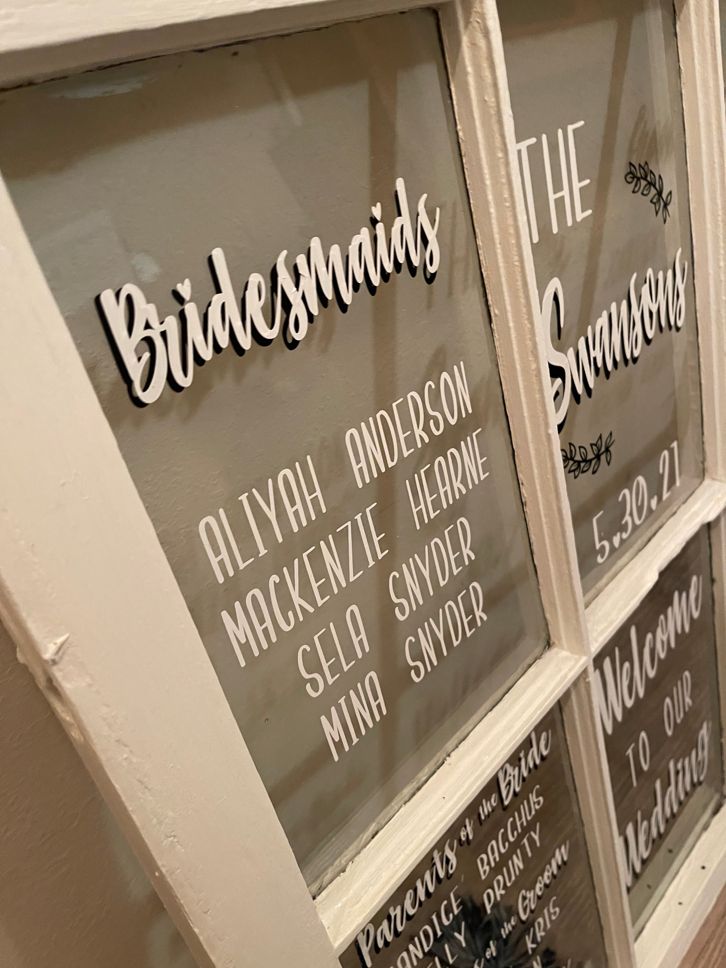 6 Pane Completed Wedding Window Display, Window Included | Wedding Win ...