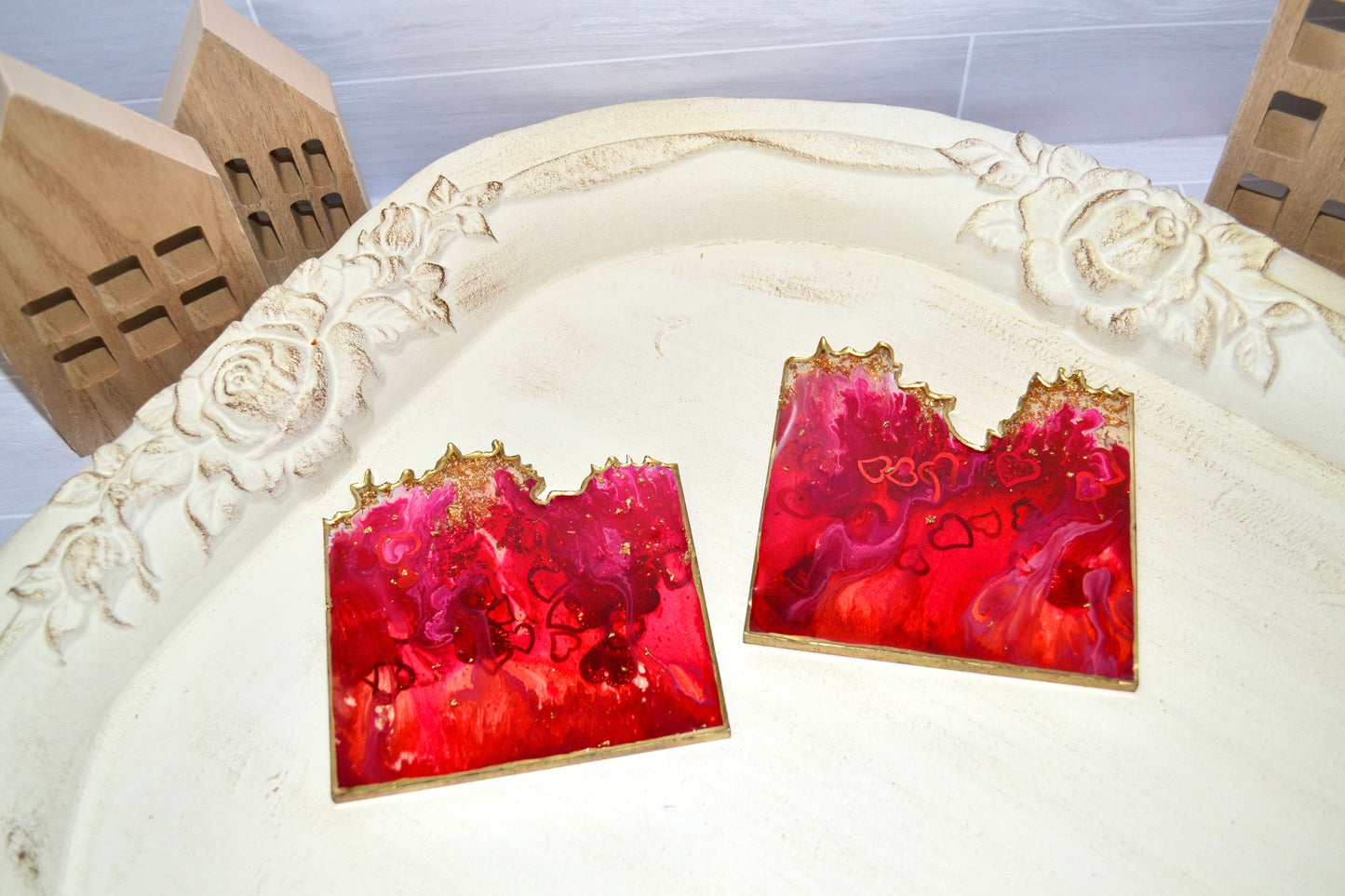 Red Heart Resin Coasters (set of 2)