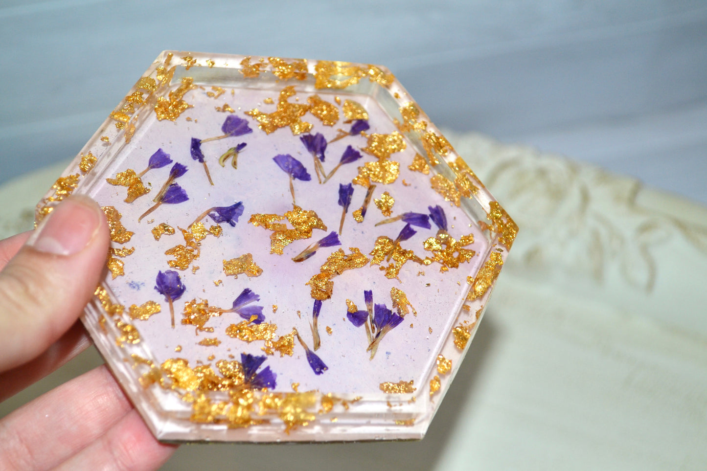 Purple and Gold Floral Trinket Tray