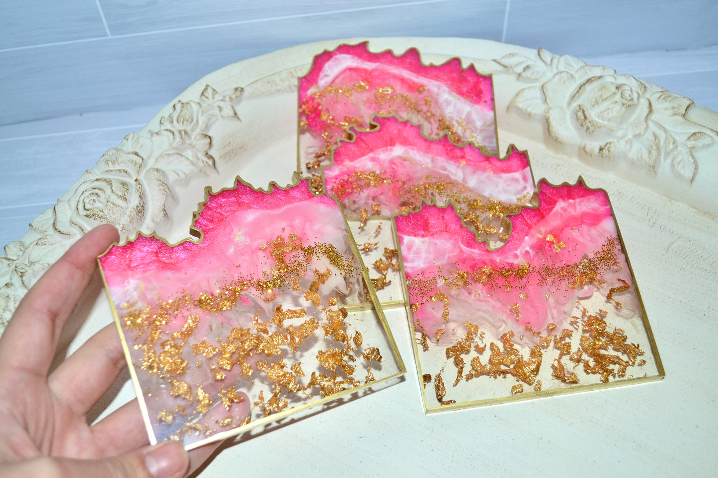 Pink Dream Resin Coasters (set of 4)