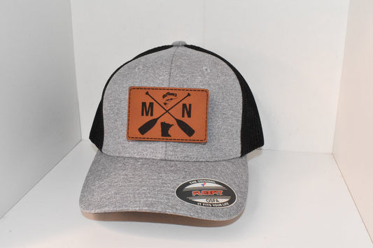 Minnesota w/ Fish and Paddles Leather Patch Hat